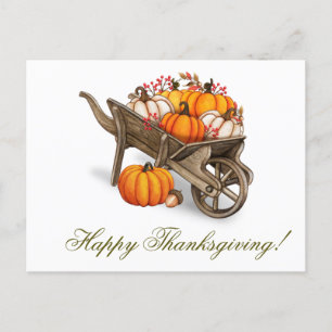 Happy Thanksgiving Rustic Country Pumpkin Wagon Postcard