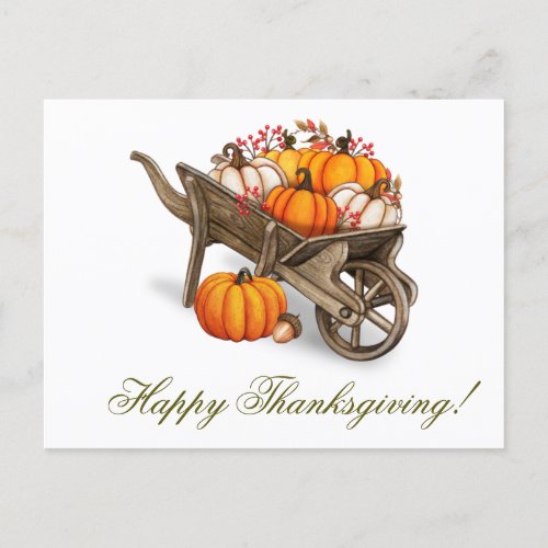 Happy Thanksgiving Rustic Country Pumpkin Wagon Postcard