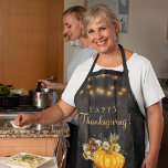 Happy Thanksgiving rustic pumpkin floral wood Apron<br><div class="desc">Beautiful rusty orange and dark burgundy autumn fall botanical flowers and foliage rustic bouquet and watercolor pumpkin making a charming Happy Thanksgiving gold typography script decorative festive apron.</div>