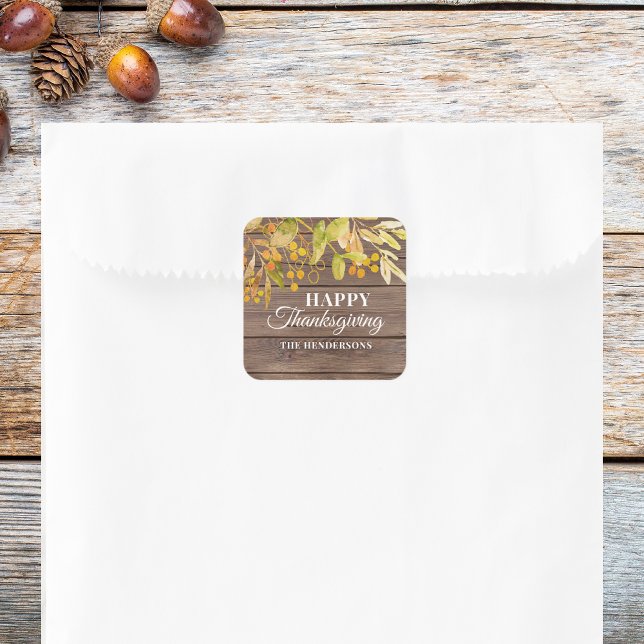 Happy Thanksgiving Rustic Square Sticker (Creator Uploaded)