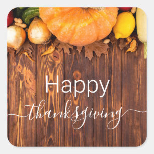 happy thanksgiving, rustic wood simple holiday square sticker