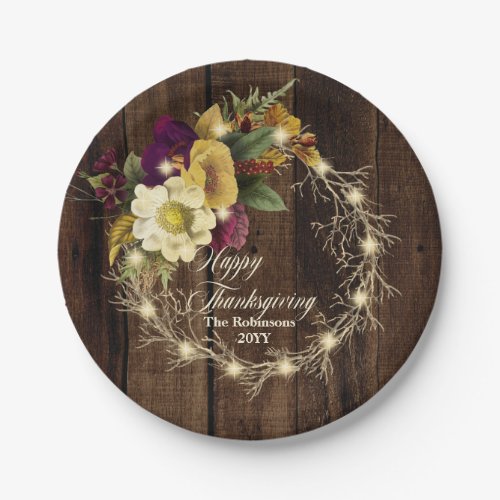 Happy Thanksgiving _ Rustic Woodsy Lighted Wreath Paper Plates