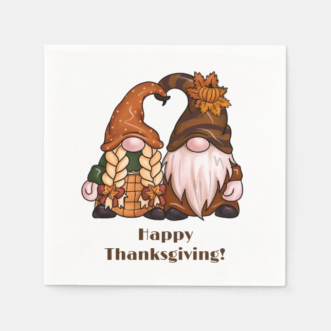 Happy Thanksgiving Scandinavian Gnomes Napkins (Front)