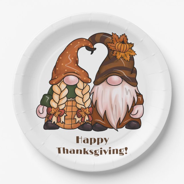 Happy Thanksgiving Scandinavian Gnomes Paper Plates (Front)
