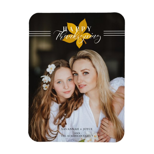 Happy Thanksgiving Script Leaves Custom Photo Magnet (Vertical)