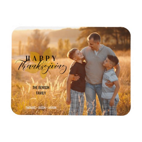 Happy Thanksgiving Script Leaves Family Photo Magnet