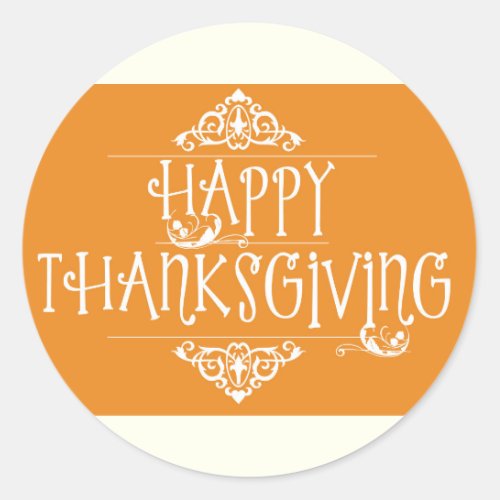 Happy Thanksgiving Script Orange Classic Round Sticker