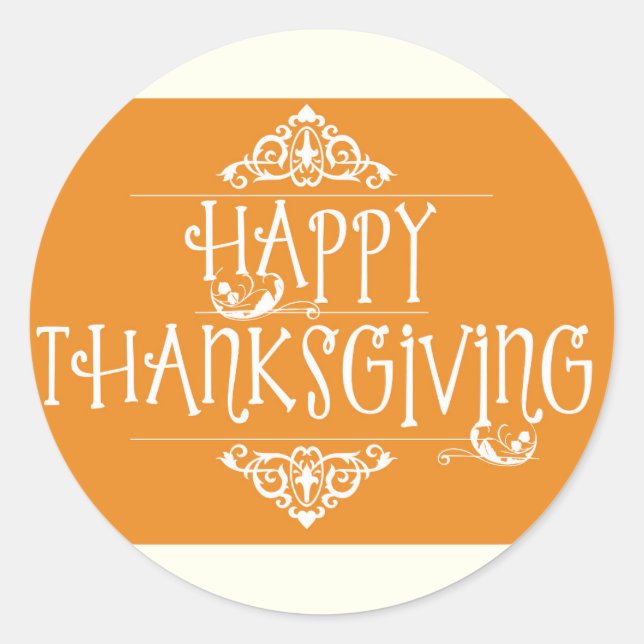Happy Thanksgiving Script Orange Classic Round Sticker (Front)