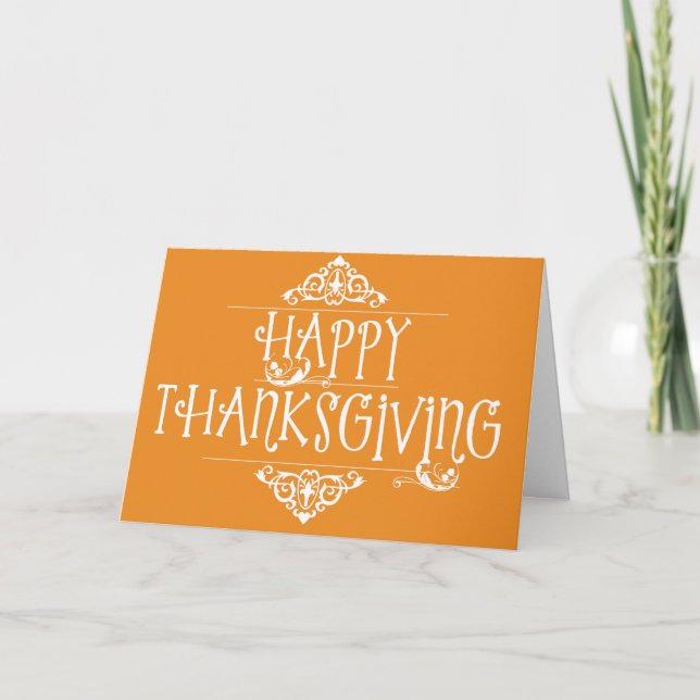 Happy Thanksgiving Script Orange Holiday Card (Front)