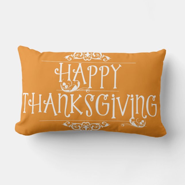 Happy Thanksgiving Script Orange Lumbar Pillow (Front)