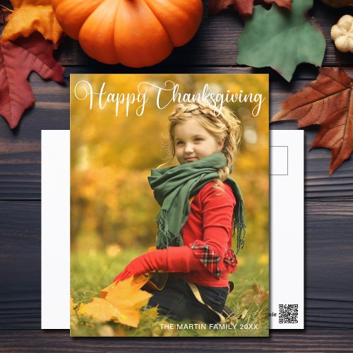 Happy Thanksgiving Script Overlay Family Photo Postcard
