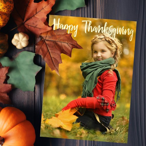 Happy Thanksgiving Script Overlay Photo Chic Gold Foil Holiday Card