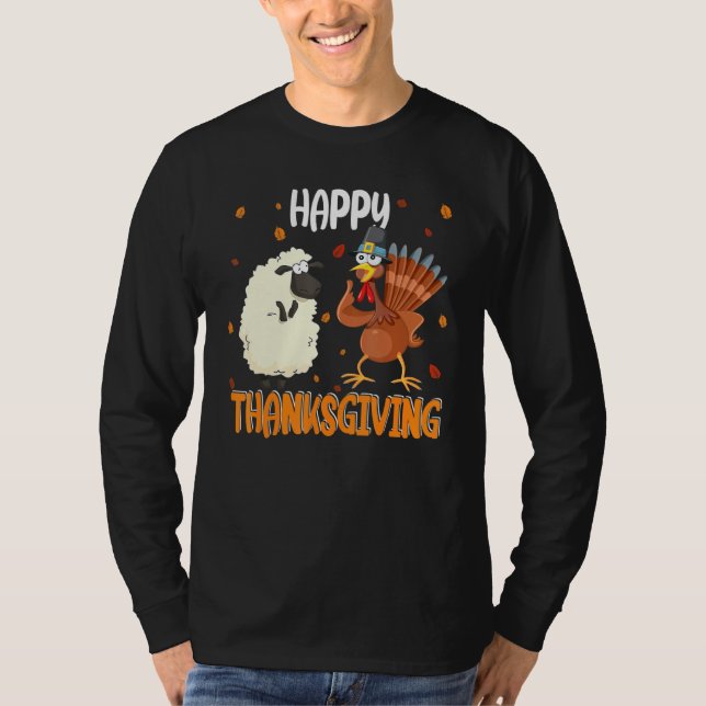 Happy Thanksgiving Sheep And Turkey Matching Frien T-Shirt (Front)