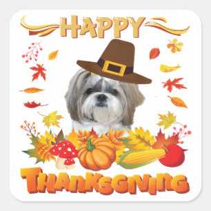 Happy Thanksgiving Shih Tzu Dog I'm Thankful Square Sticker