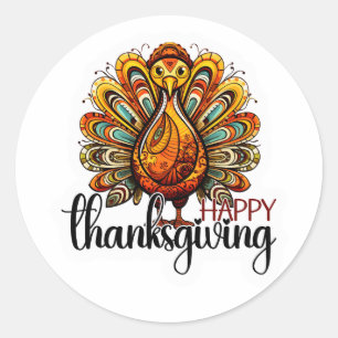 Happy Thanksgiving Shirt Fall Holiday Turkey Day Classic Round Sticker