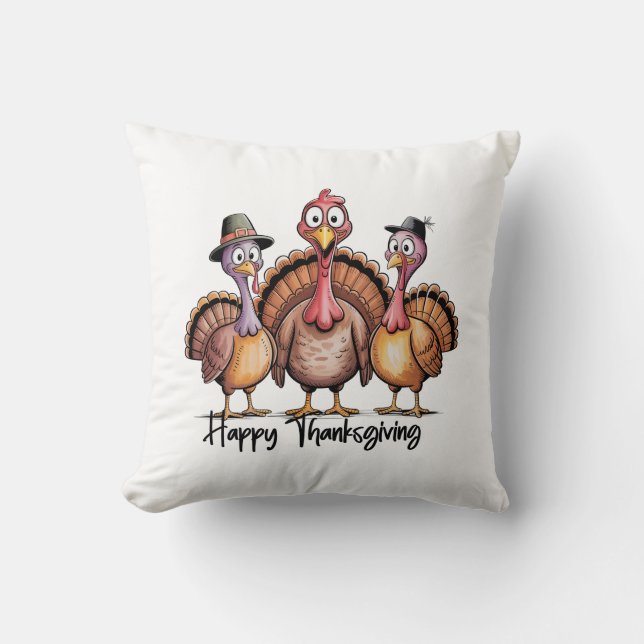 Happy Thanksgiving Shirt | Fall Holiday Turkey Day Throw Pillow (Front)