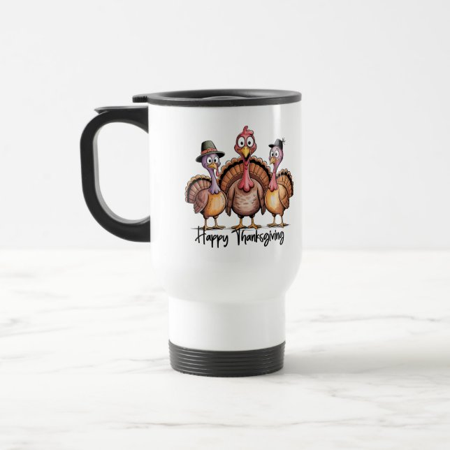 Happy Thanksgiving Shirt | Fall Holiday Turkey Day Travel Mug (Left)