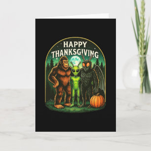 Happy Thanksgiving Shirt Men Bigfoot Alien Mothman Card