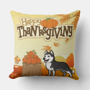 Happy Thanksgiving Siberian Husky Throw Pillow