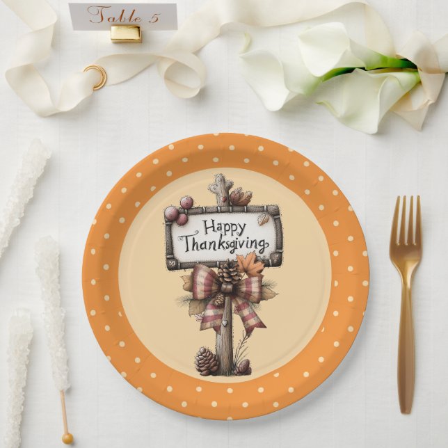 Happy Thanksgiving Sign  Paper Plates (Wedding)