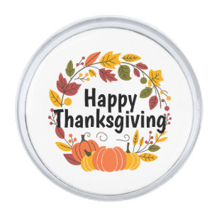 Happy Thanksgiving Silver Finish Lapel Pin