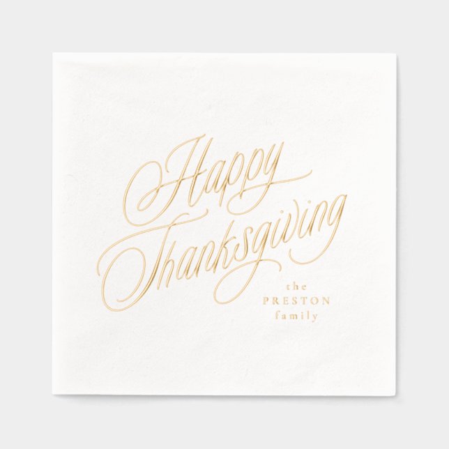 Happy Thanksgiving simple elegant script Foil Napkins (Front)