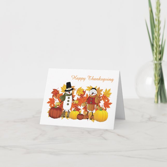 Happy Thanksgiving Snowmen Holiday Card (Front)
