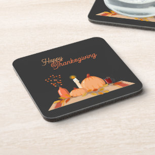 Happy Thanksgiving Square Hard Plastic Coaster