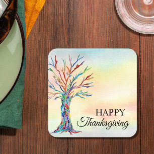 Happy Thanksgiving Square Paper Coaster