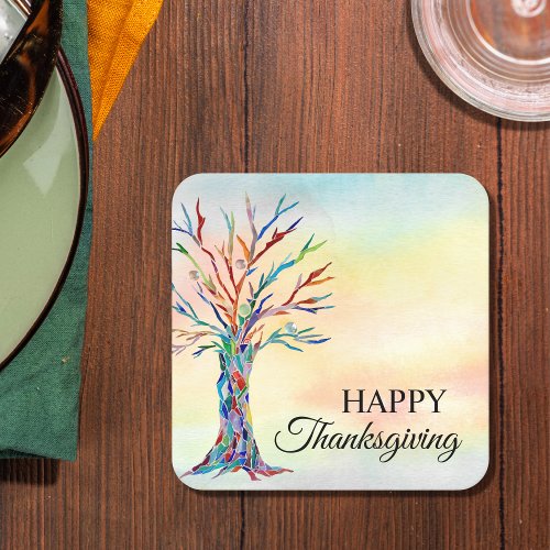 Happy Thanksgiving Square Paper Coaster