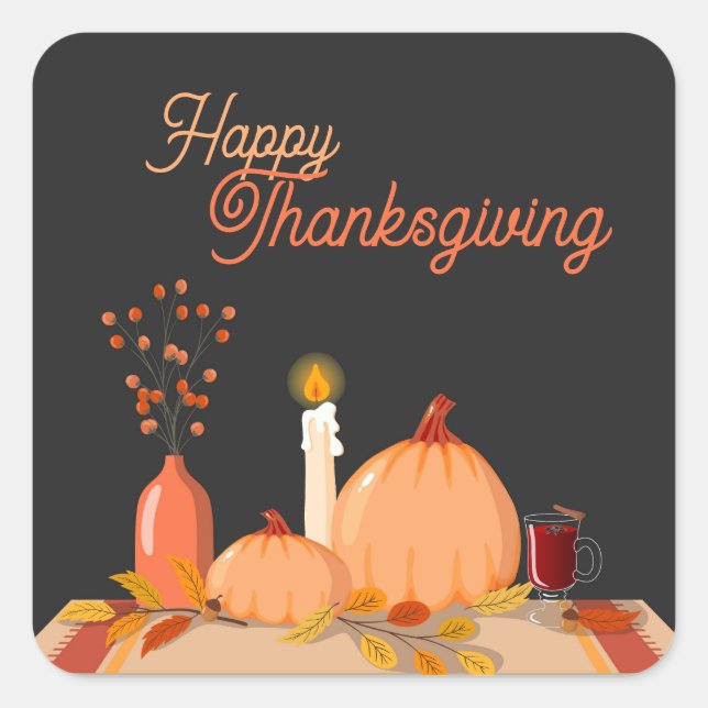 Happy Thanksgiving Square Sticker (Front)