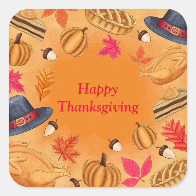 Happy Thanksgiving Square Sticker | Zazzle