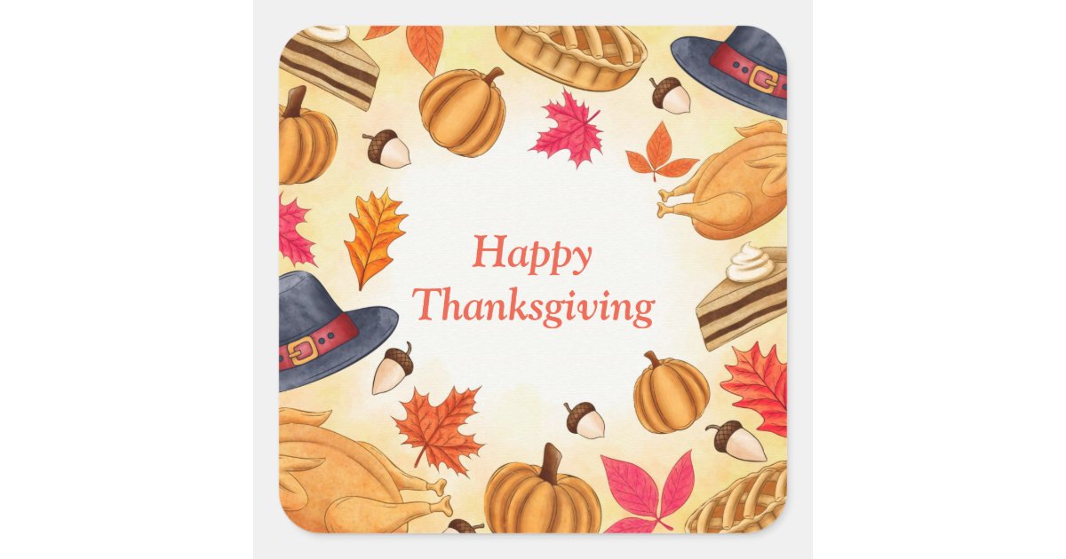 Happy Thanksgiving Square Sticker | Zazzle
