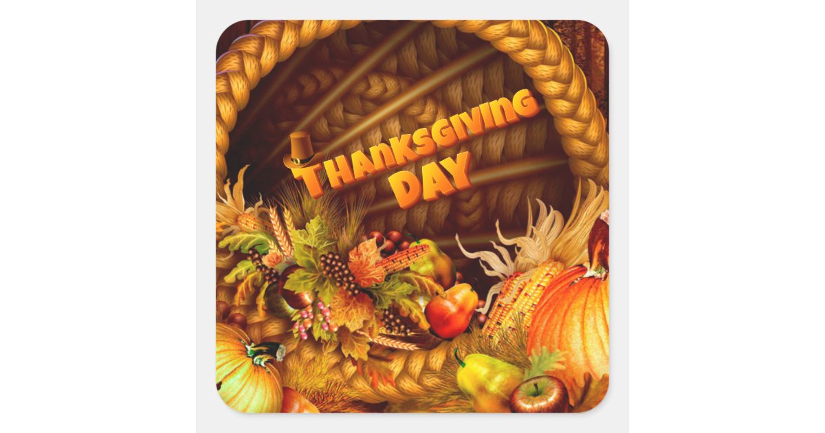 Happy Thanksgiving Square Sticker | Zazzle