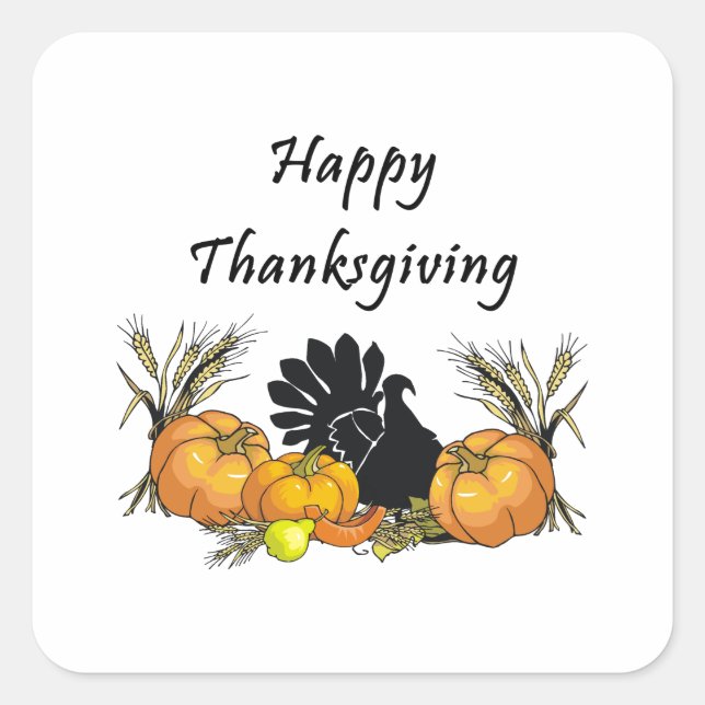 Happy Thanksgiving Square Sticker (Front)