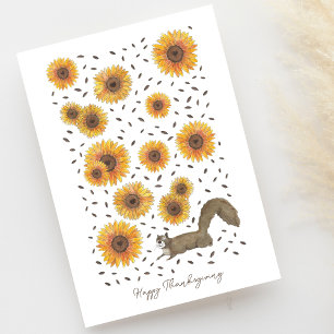 Happy Thanksgiving Squirrel with Sunflowers Card