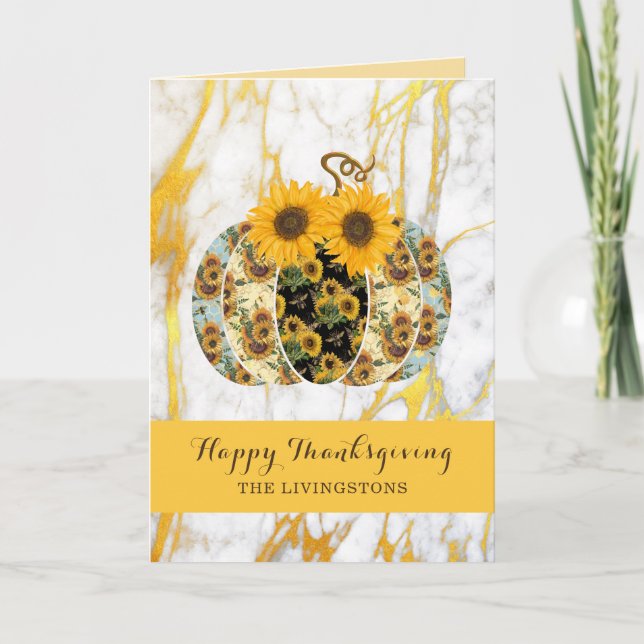Happy Thanksgiving Sunflower Pumpkin Greeting Card (Front)