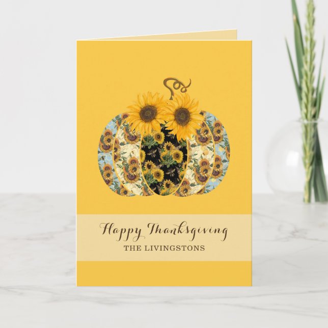 Happy Thanksgiving Sunflower Pumpkin Greeting Card (Front)