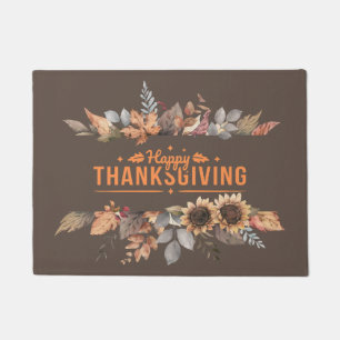 Happy Thanksgiving Sunflower Wreath Doormat