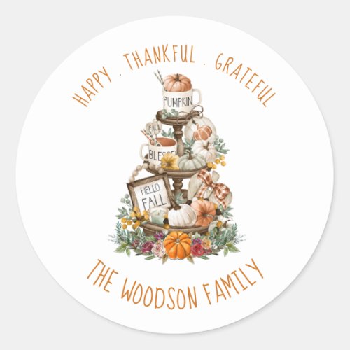 Happy Thanksgiving Sunflowers Pumpkin Classic Roun Classic Round Sticker