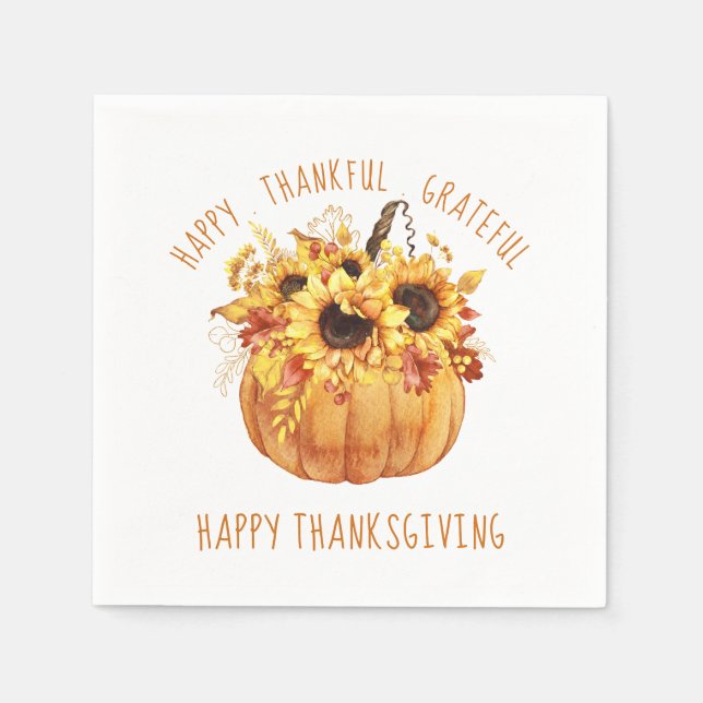 Happy Thanksgiving Sunflowers Pumpkin  Napkins (Front)