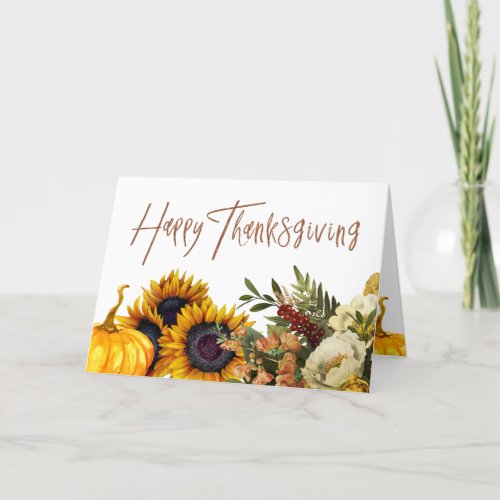 Happy Thanksgiving sunflowers pumpkin Thanksgiving Holiday Card