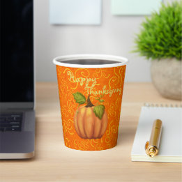 Happy Thanksgiving Swirl Orange Yellow Paper Cups