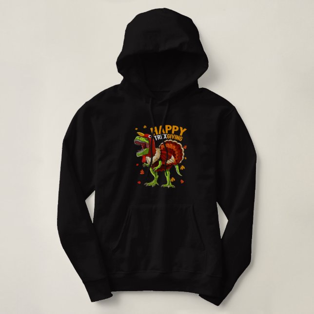 Happy Thanksgiving T Rex Dinosaur Turkey Costume B Hoodie (Design Front)