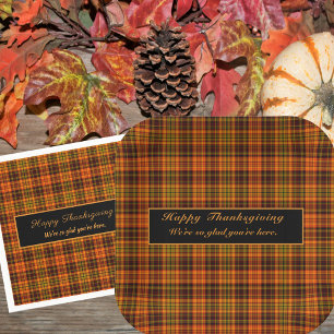 Happy Thanksgiving Tartan Plaid Fall Colors Paper Plates