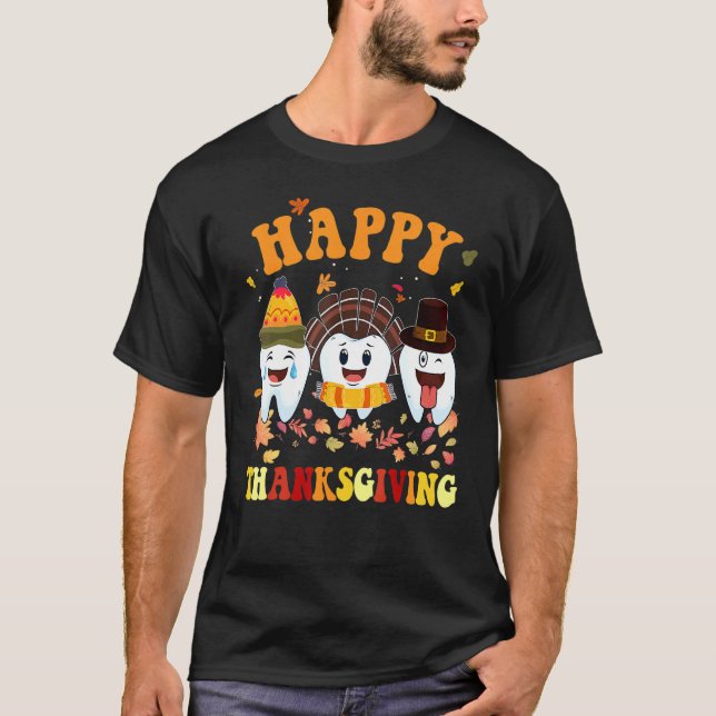 Happy Thanksgiving Teeth Dental Turkey Retro Vinta T-Shirt (Front)