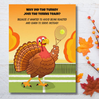 Happy Thanksgiving Tennis Turkey Riddle Postcard
