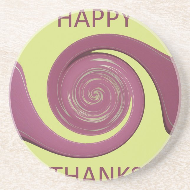 Happy Thanksgiving Text Art Design.  Drink Coaster (Front)