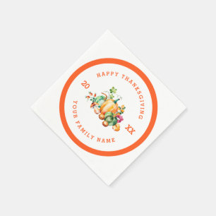 Happy Thanksgiving Text & Fall Harvest Napkins