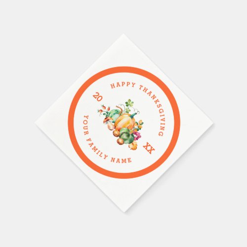 Happy Thanksgiving Text  Fall Harvest Napkins